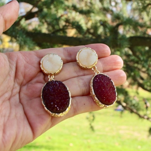 Anthropologie‎ Druzy Wine Teardrop Dangle Earrings - Picture 11 of 12
